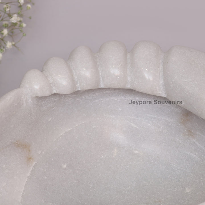 Hand-Carved White Marble Shankh Urli Bowl