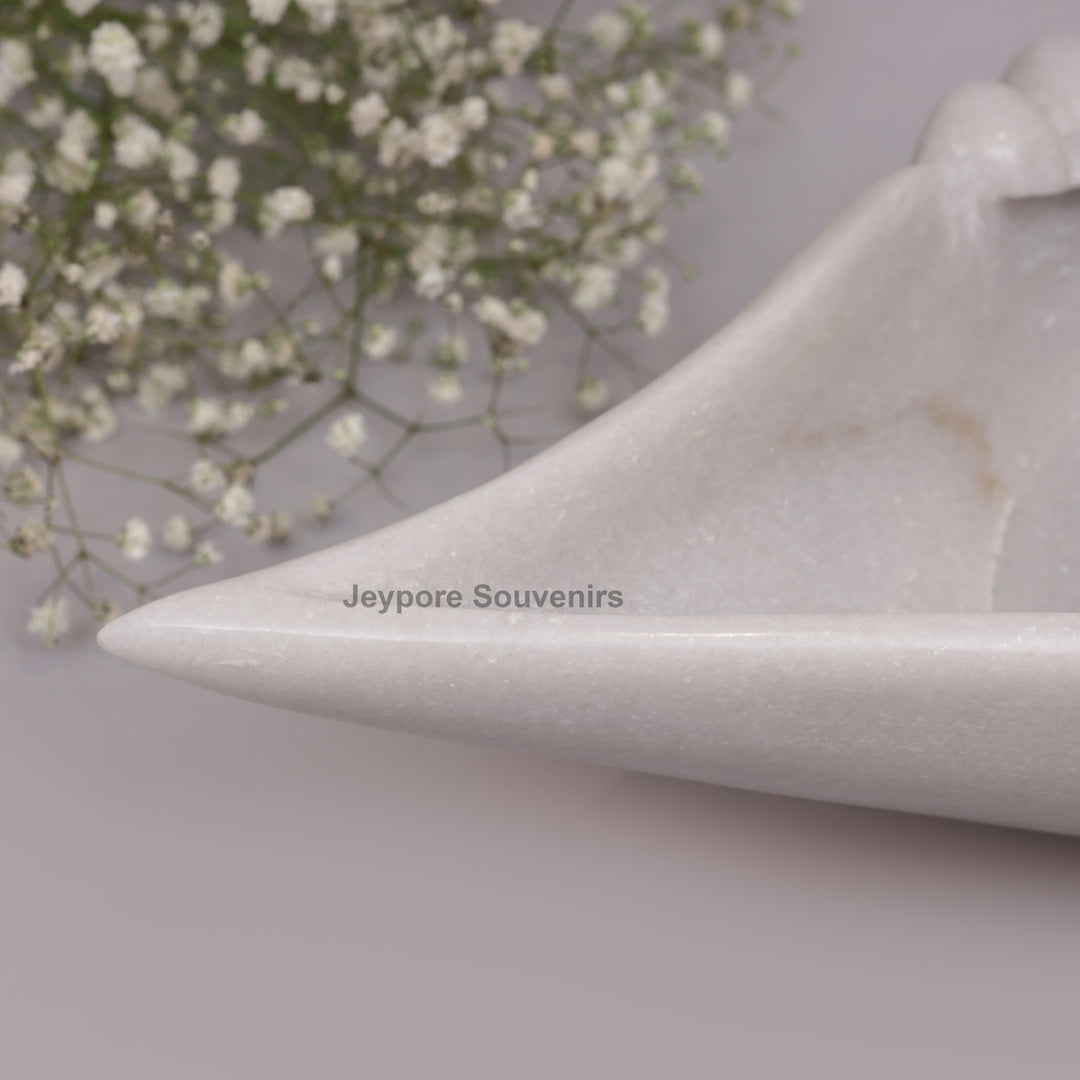Hand-Carved White Marble Shankh Urli Bowl