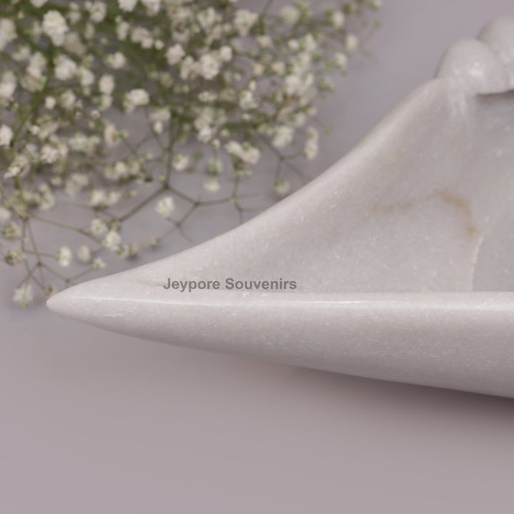 Hand-Carved White Marble Shankh Urli Bowl