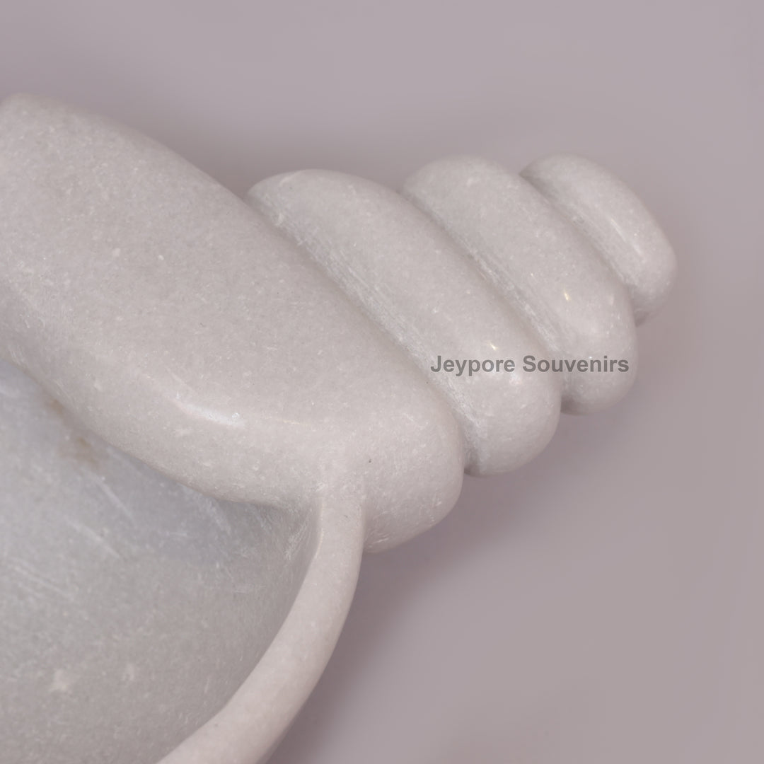 Hand-Carved White Marble Shankh Urli Bowl