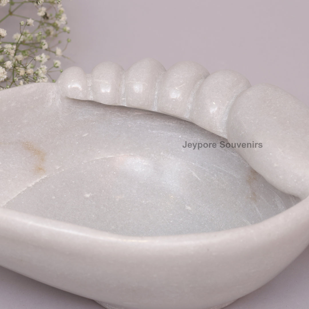 Hand-Carved White Marble Shankh Urli Bowl