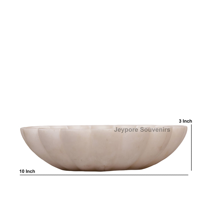 Handcrafted White Marble Flower Bowl with Scalloped Petal Design