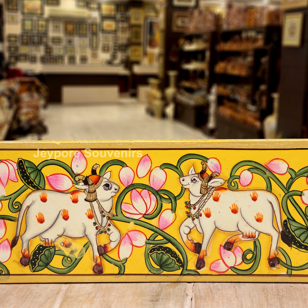 Handcrafted Radha Krishna Pichwai Art Wooden Mirror Frame