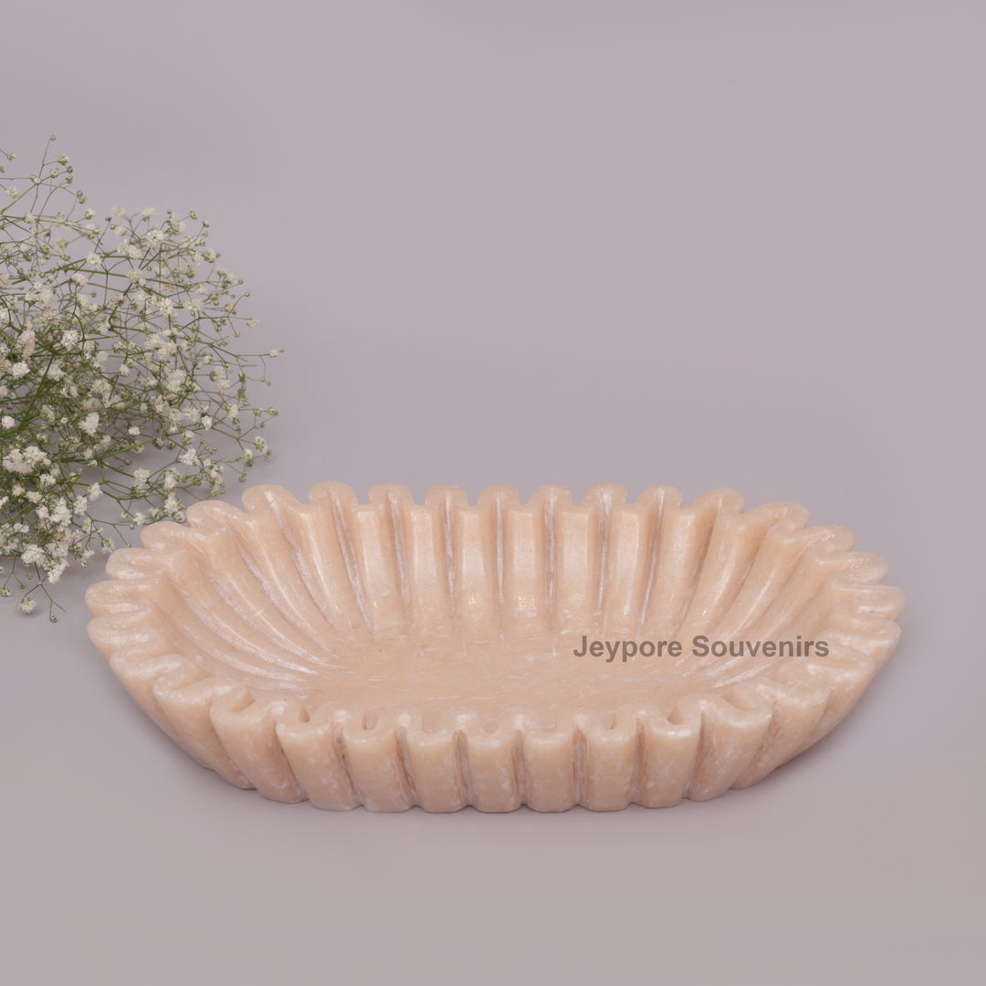 Ruffled Beige Marble Bowl with Fluted Scalloped Edges