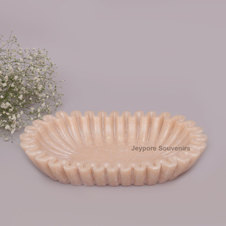 Ruffled Beige Marble Bowl with Fluted Scalloped Edges