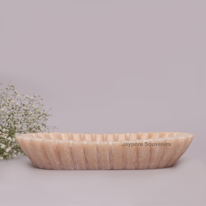 Ruffled Beige Marble Bowl with Fluted Scalloped Edges