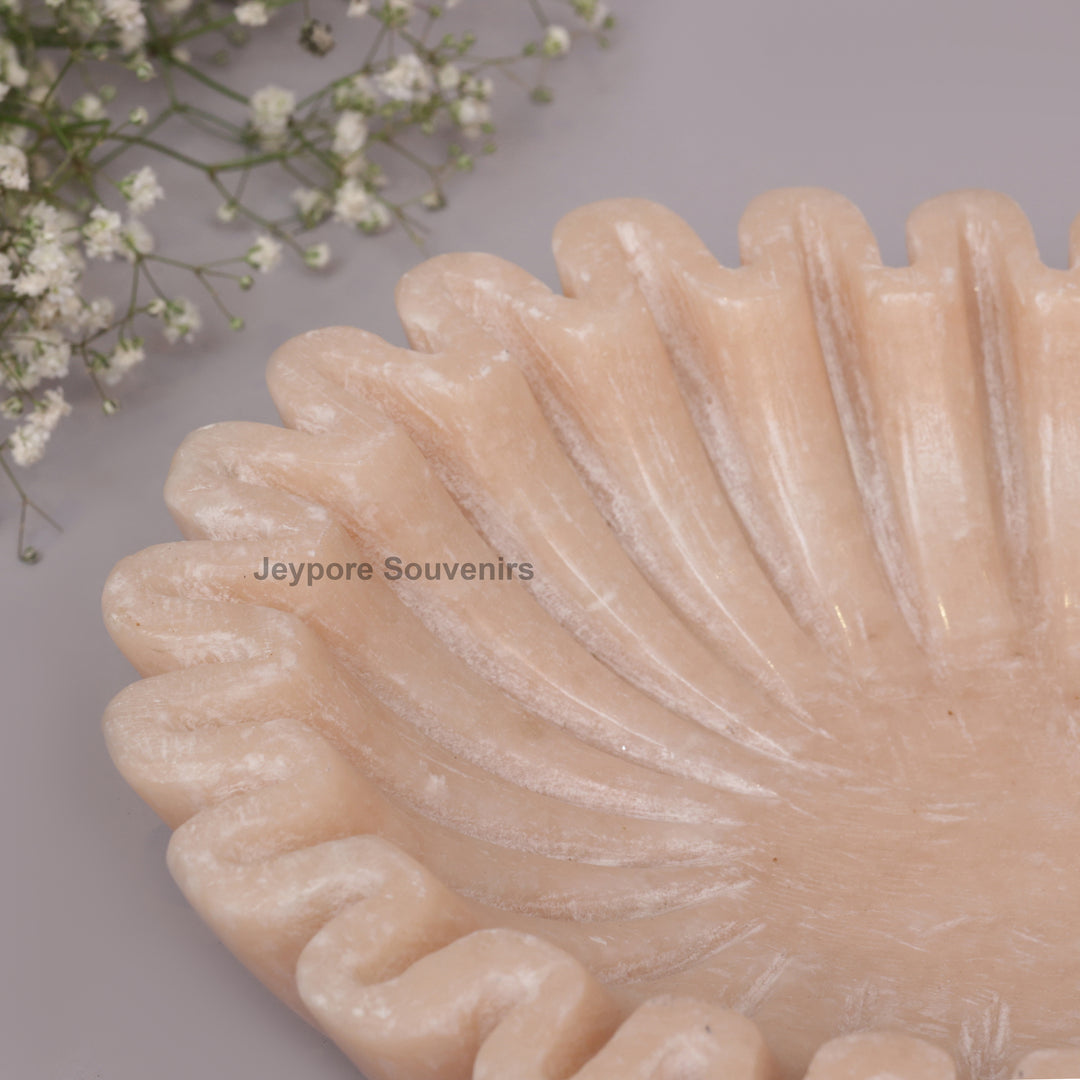 Ruffled Beige Marble Bowl with Fluted Scalloped Edges