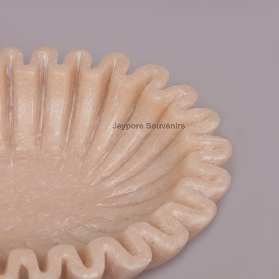 Ruffled Beige Marble Bowl with Fluted Scalloped Edges