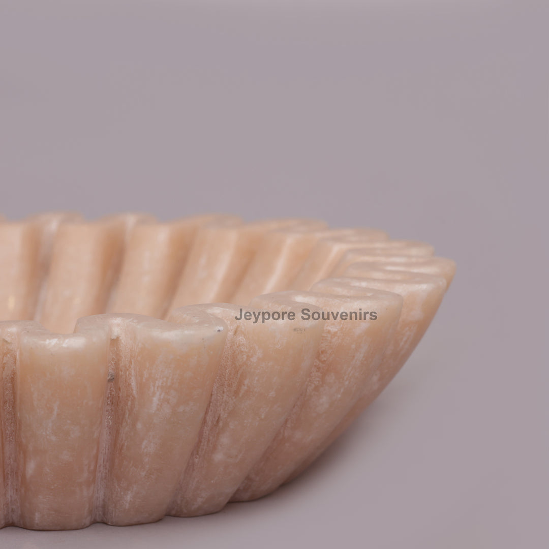 Ruffled Beige Marble Bowl with Fluted Scalloped Edges