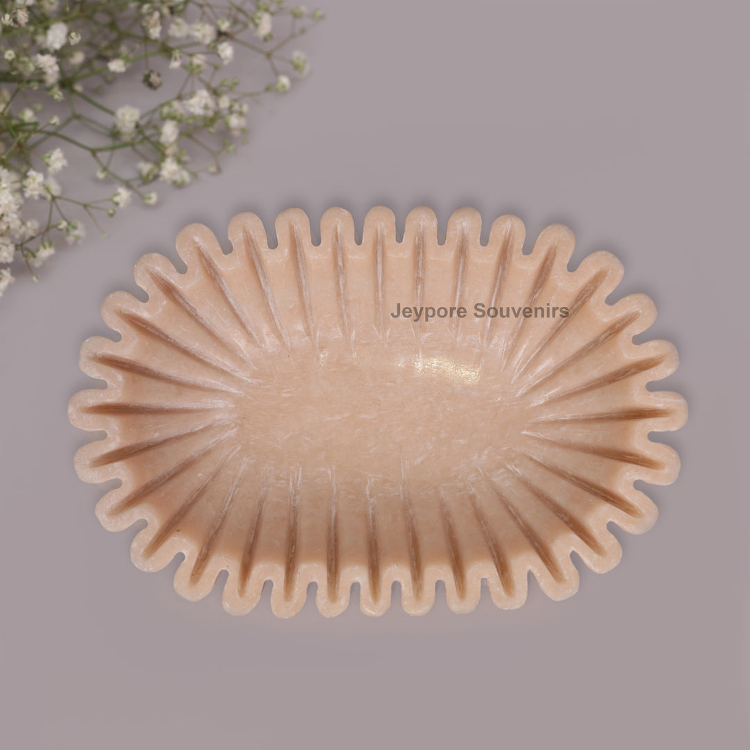 Ruffled Beige Marble Bowl with Fluted Scalloped Edges