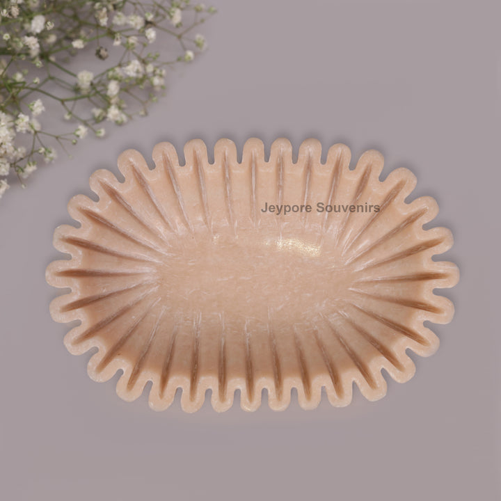 Ruffled Beige Marble Bowl with Fluted Scalloped Edges
