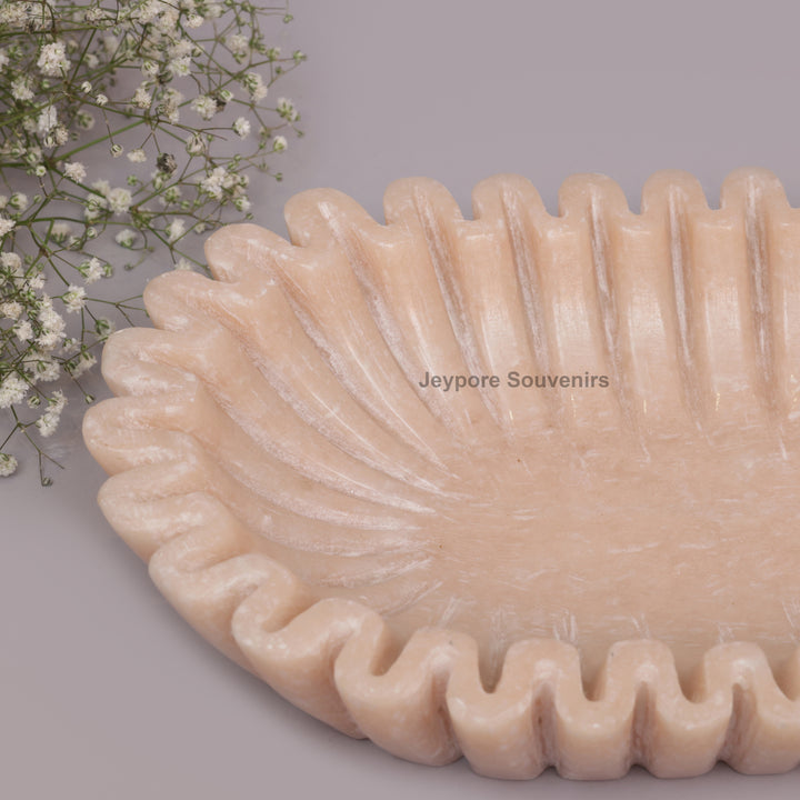 Ruffled Beige Marble Bowl with Fluted Scalloped Edges