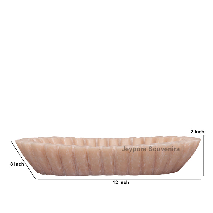 Ruffled Beige Marble Bowl with Fluted Scalloped Edges