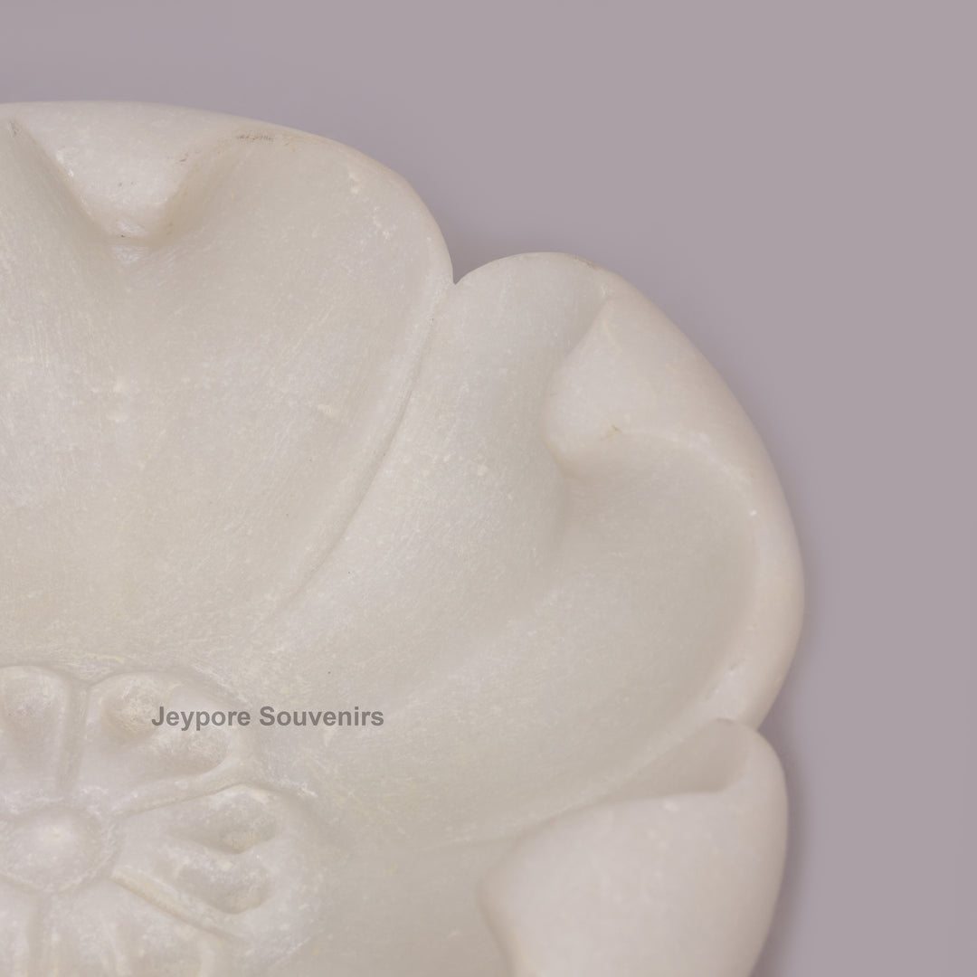 White Marble Decorative Bowl with Open Flower Shaped