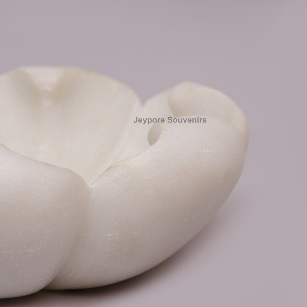 White Marble Decorative Bowl with Open Flower Shaped