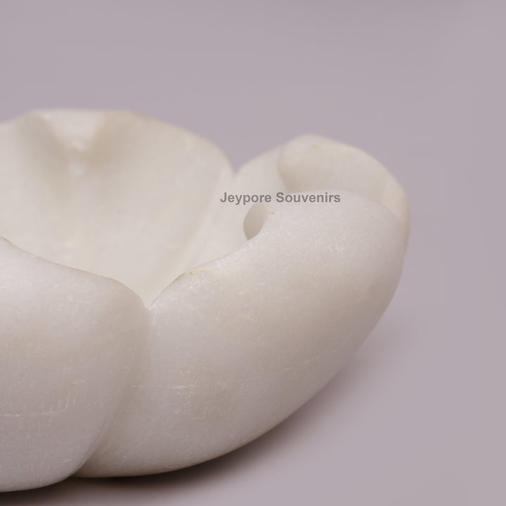 White Marble Decorative Bowl with Open Flower Shaped