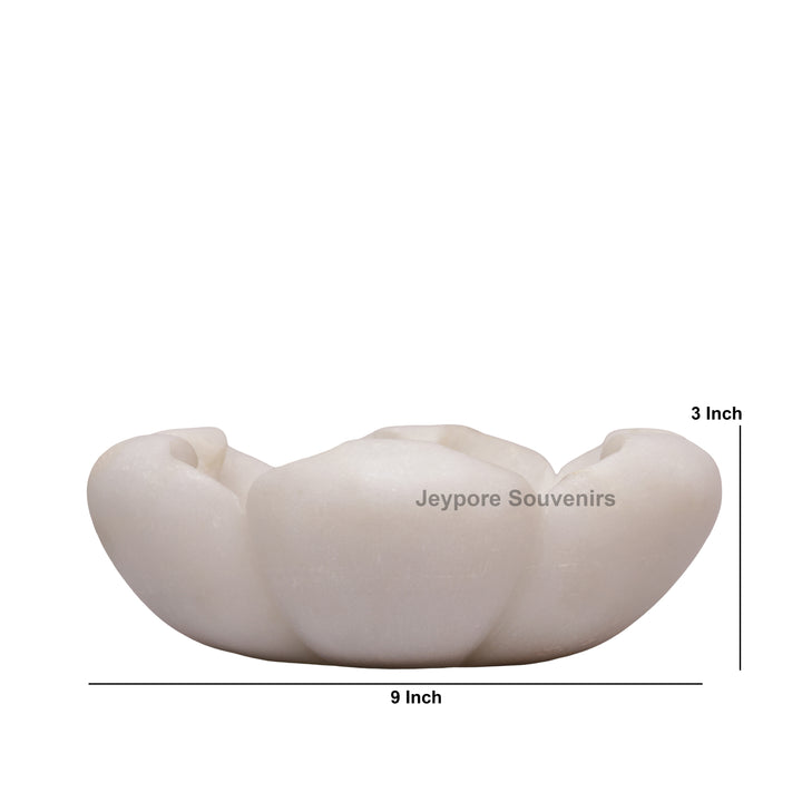 White Marble Decorative Bowl with Open Flower Shaped