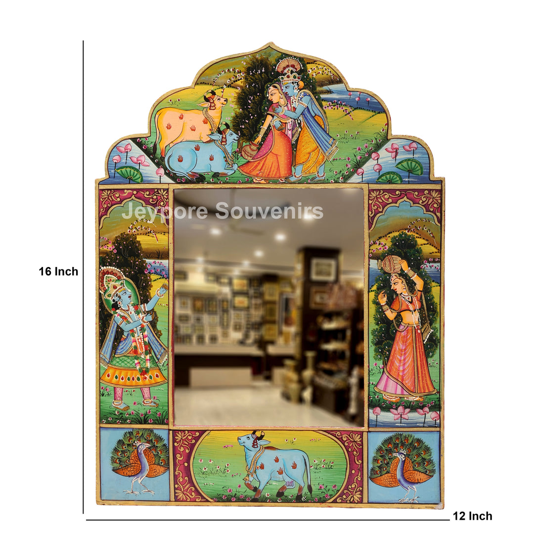 Handcrafted Radha Krishna Pichwai Decorative Wall Mirror