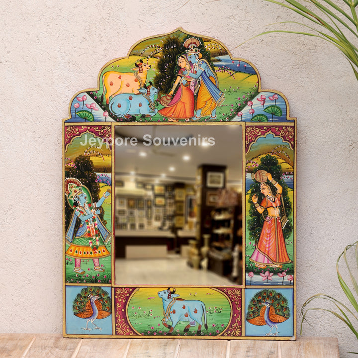 Handcrafted Radha Krishna Pichwai Decorative Wall Mirror