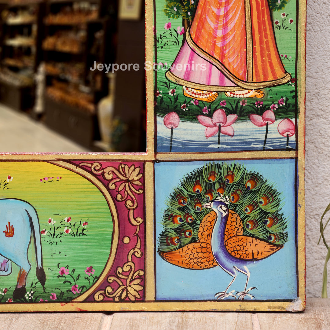 Handcrafted Radha Krishna Pichwai Decorative Wall Mirror