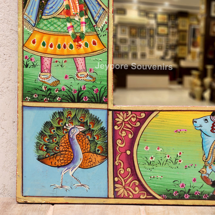 Handcrafted Radha Krishna Pichwai Decorative Wall Mirror