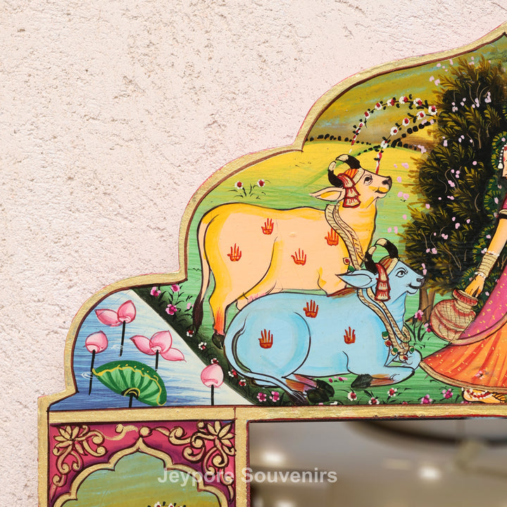 Handcrafted Radha Krishna Pichwai Decorative Wall Mirror