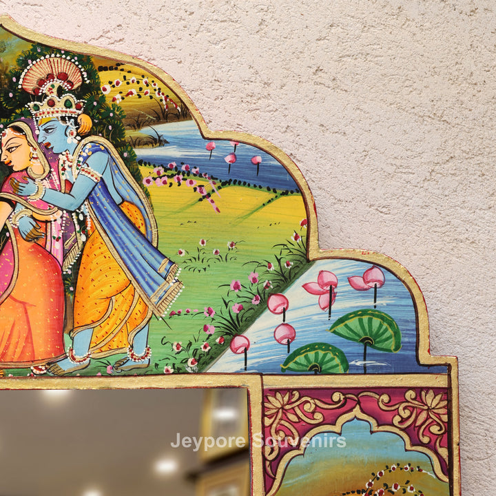 Handcrafted Radha Krishna Pichwai Decorative Wall Mirror