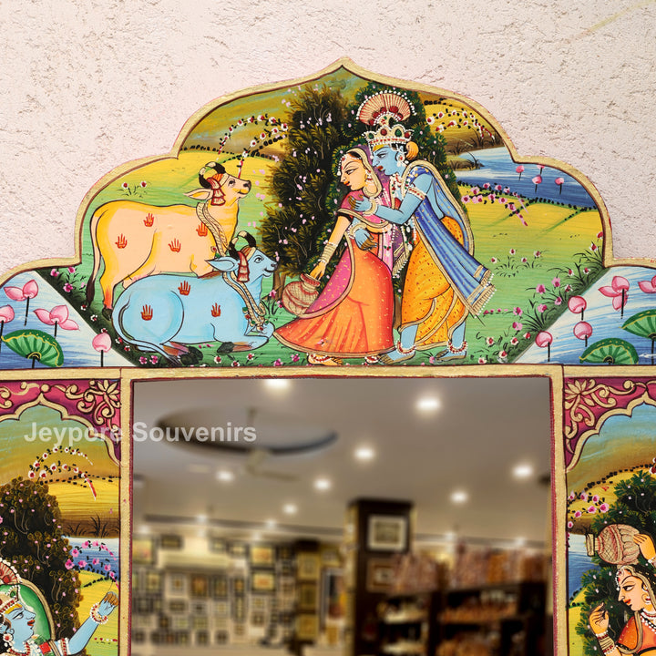 Handcrafted Radha Krishna Pichwai Decorative Wall Mirror