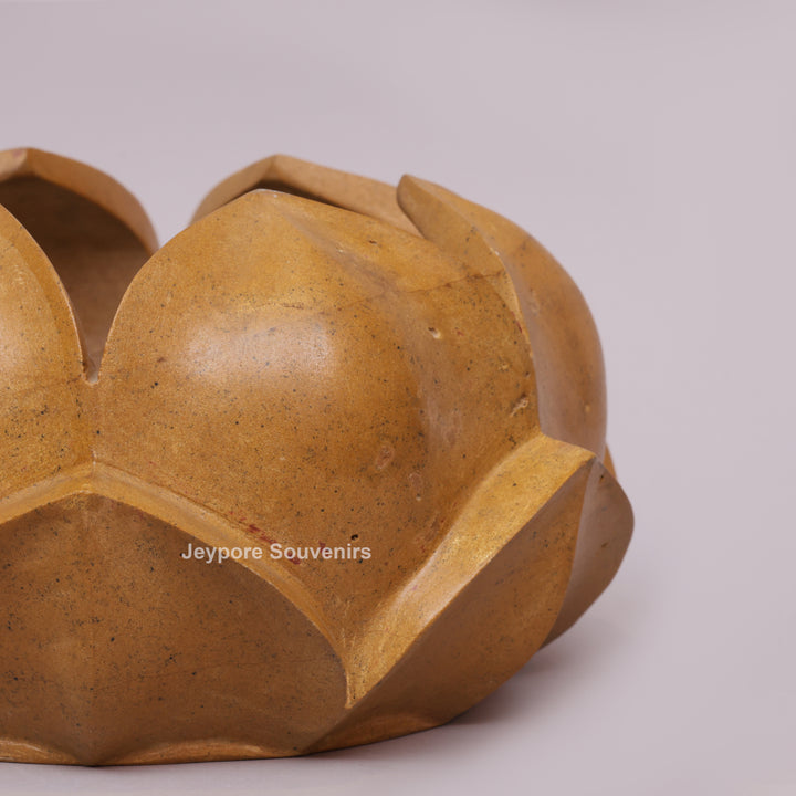 Hand-Carved Yellow Stone Lotus Bowl with Overlapping Petal Design