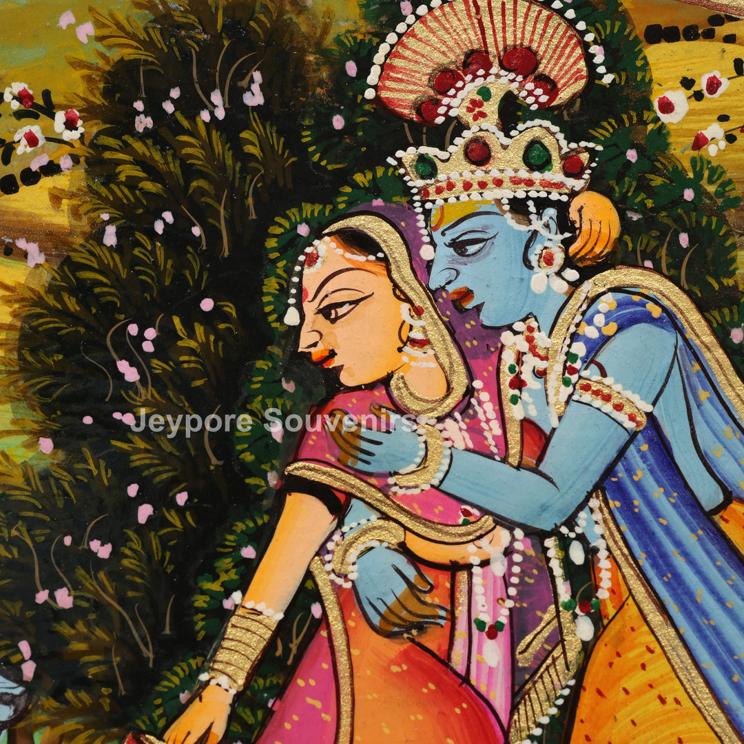 Handcrafted Radha Krishna Pichwai Decorative Wall Mirror