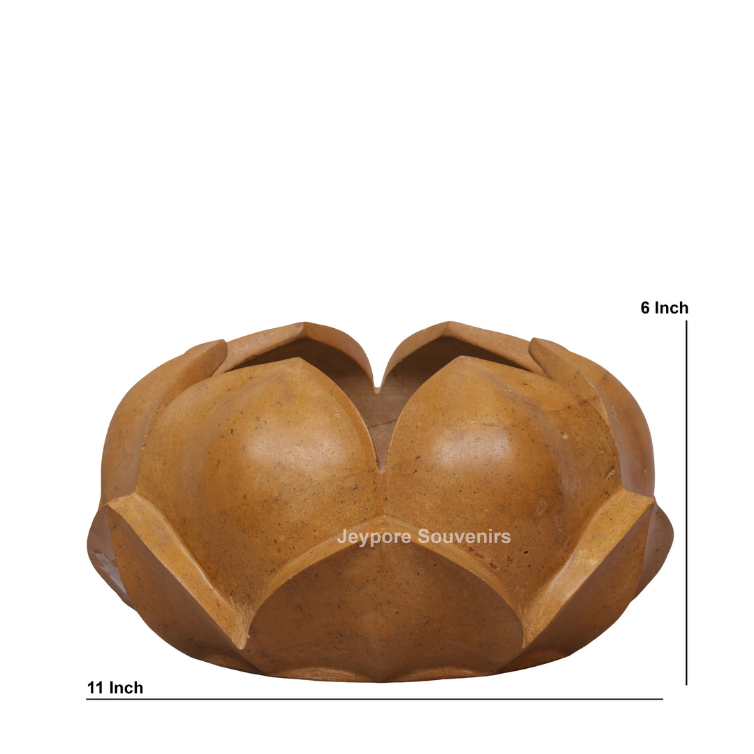 Hand-Carved Yellow Stone Lotus Bowl with Overlapping Petal Design