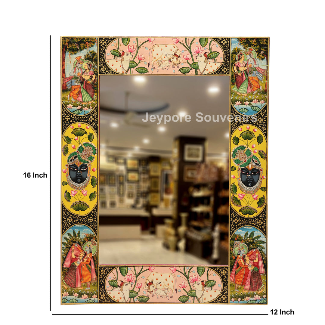 Radha Krishna Pichwai Style Decorative Wall Mirror Frame