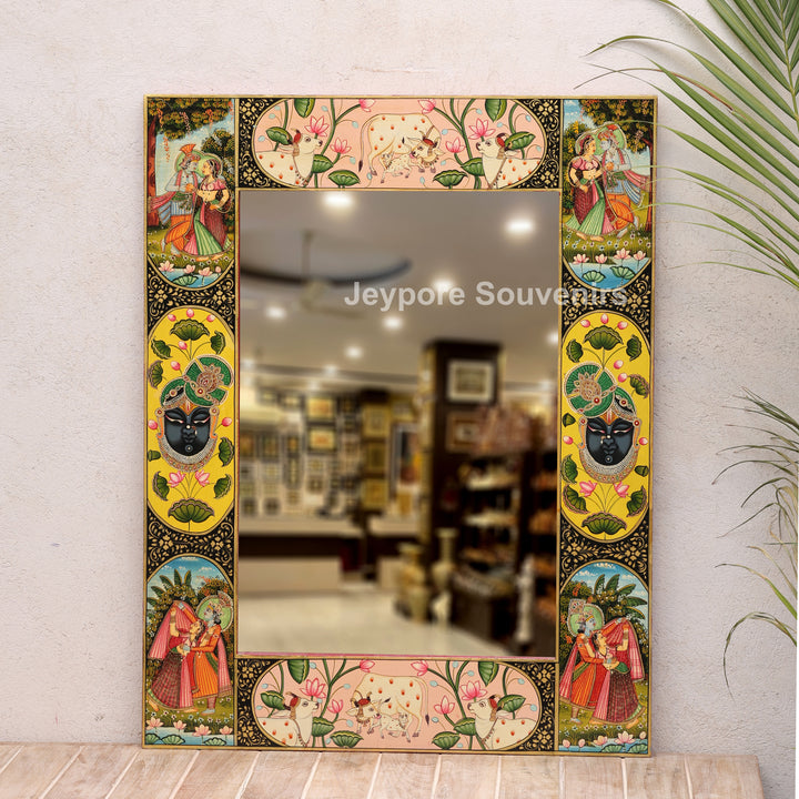 Radha Krishna Pichwai Style Decorative Wall Mirror Frame