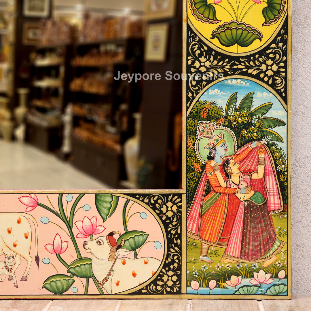 Radha Krishna Pichwai Style Decorative Wall Mirror Frame