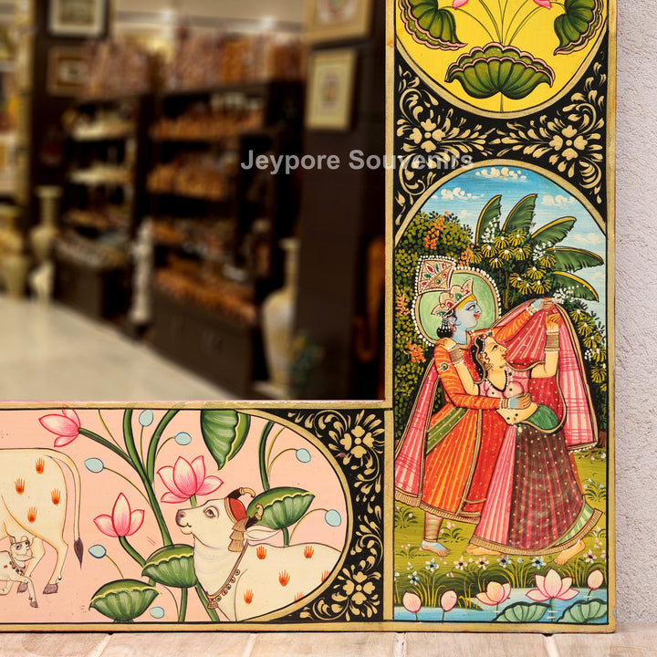 Radha Krishna Pichwai Style Decorative Wall Mirror Frame