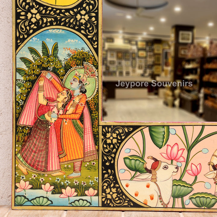 Radha Krishna Pichwai Style Decorative Wall Mirror Frame