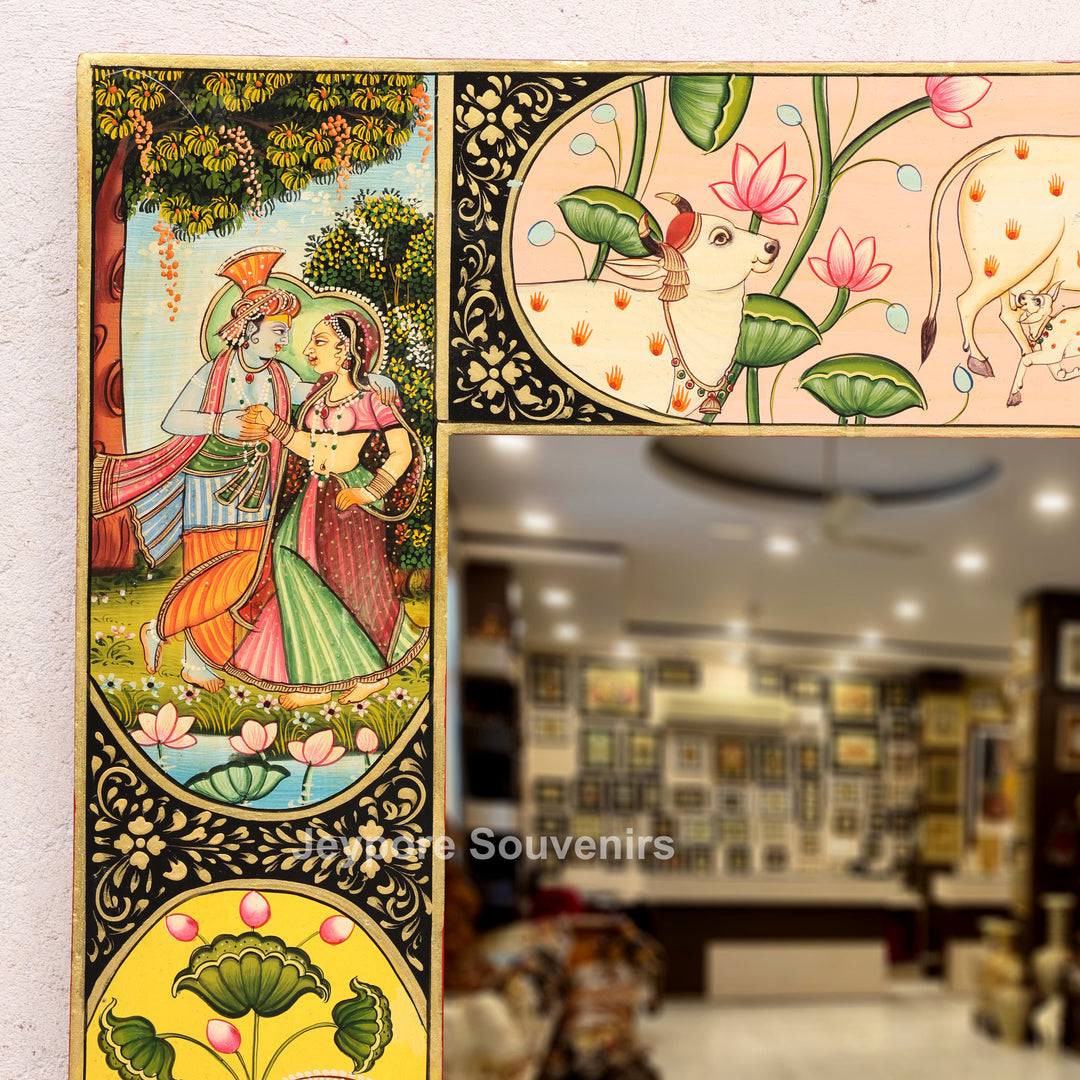 Radha Krishna Pichwai Style Decorative Wall Mirror Frame