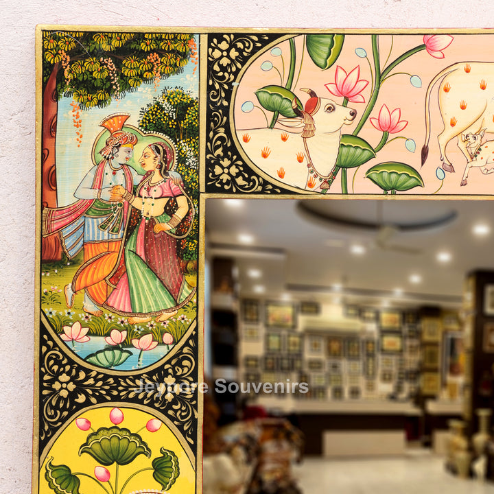 Radha Krishna Pichwai Style Decorative Wall Mirror Frame