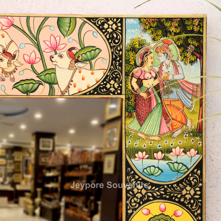 Radha Krishna Pichwai Style Decorative Wall Mirror Frame