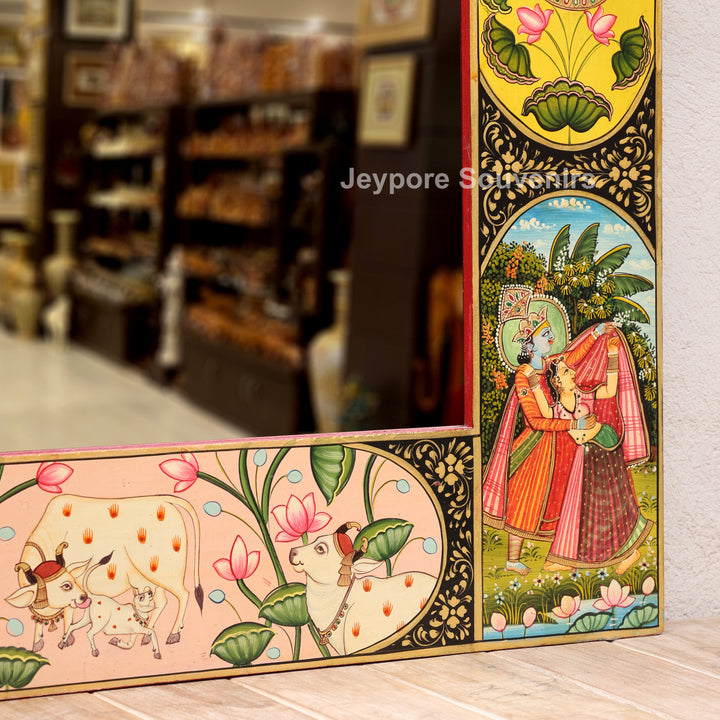 Radha Krishna Pichwai Style Decorative Wall Mirror Frame