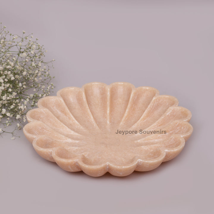 Hand-Carved Peach Marble Lotus Urli Bowl