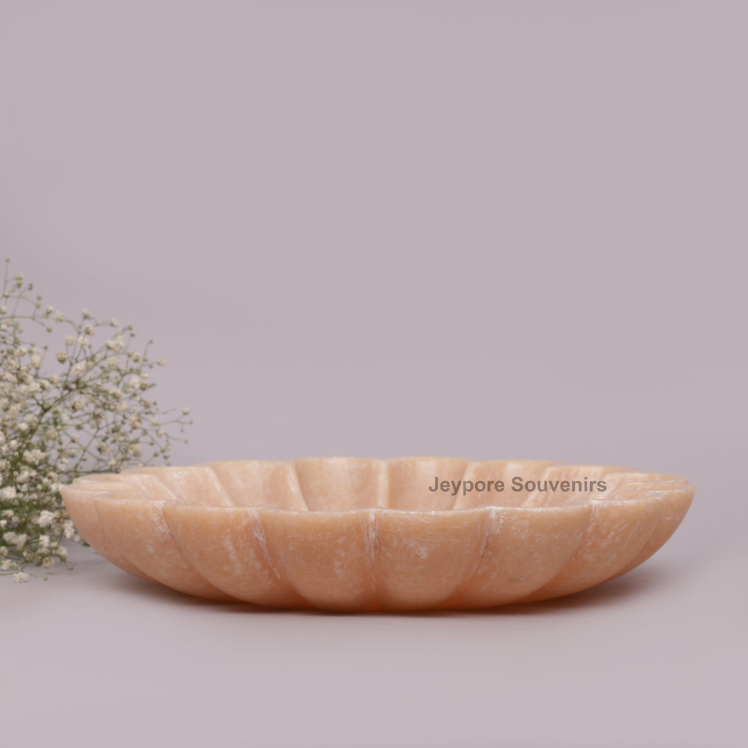 Hand-Carved Peach Marble Lotus Urli Bowl