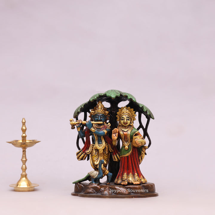 8" Hand-Painted Brass Radha Krishna Statue