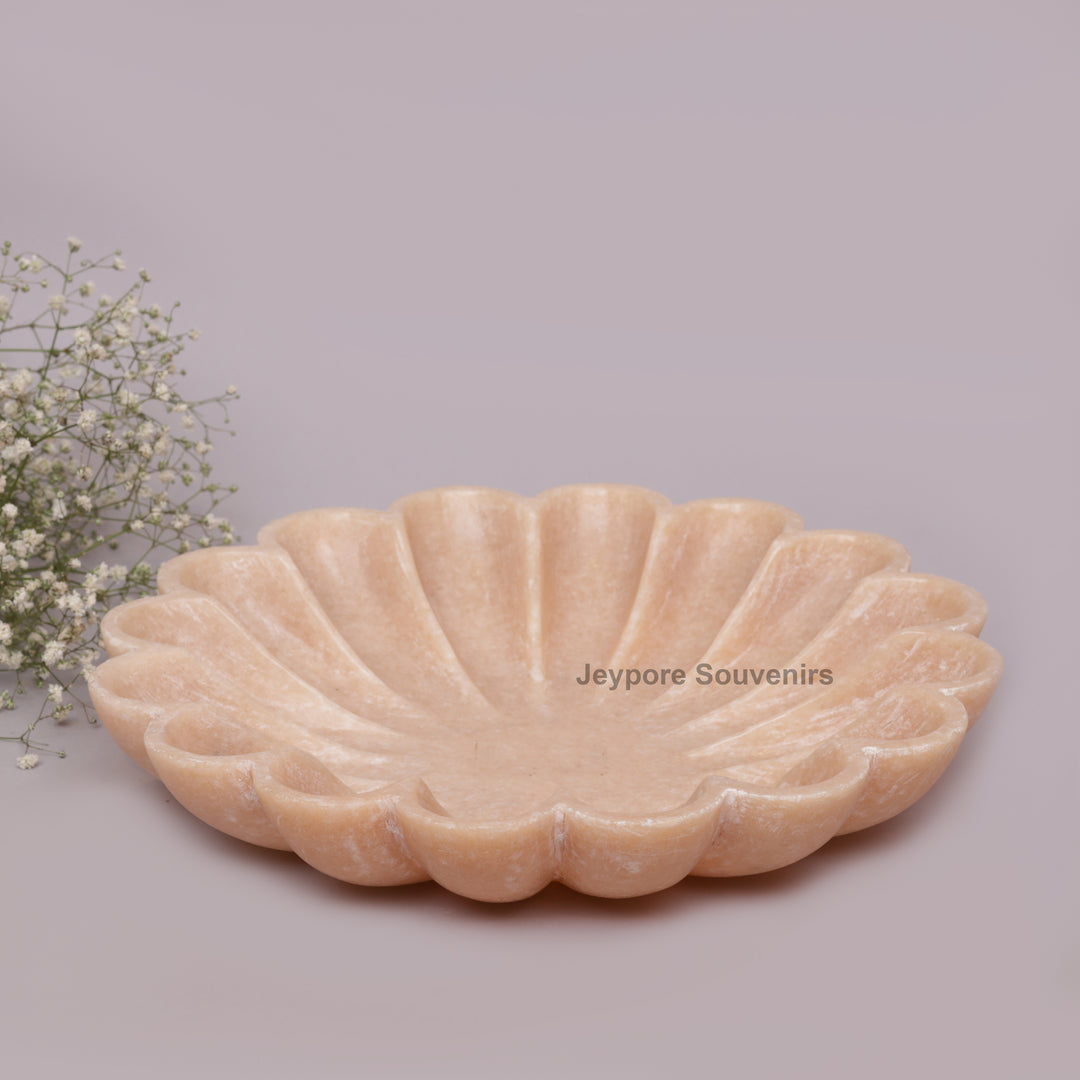 Hand-Carved Peach Marble Lotus Urli Bowl