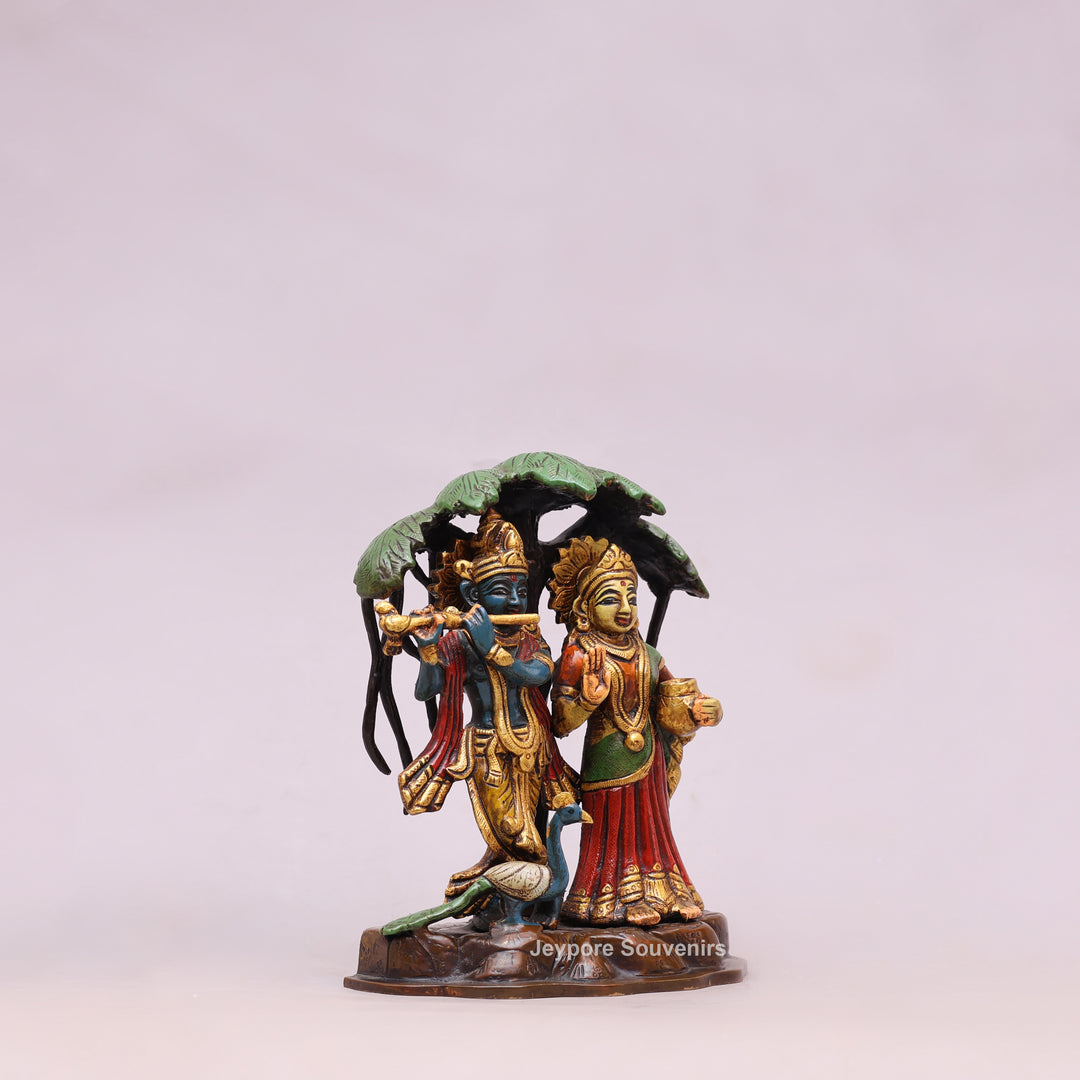 8" Hand-Painted Brass Radha Krishna Statue