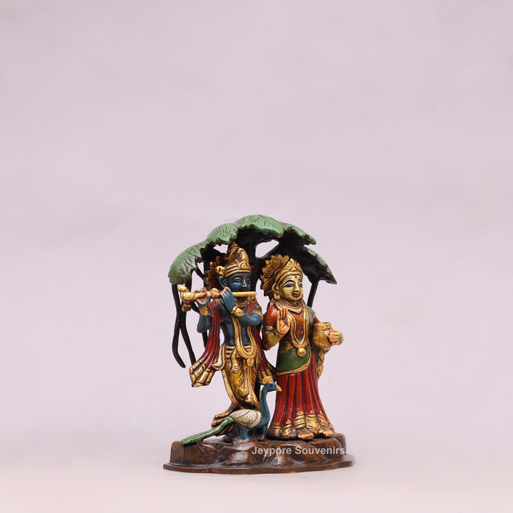 8" Hand-Painted Brass Radha Krishna Statue