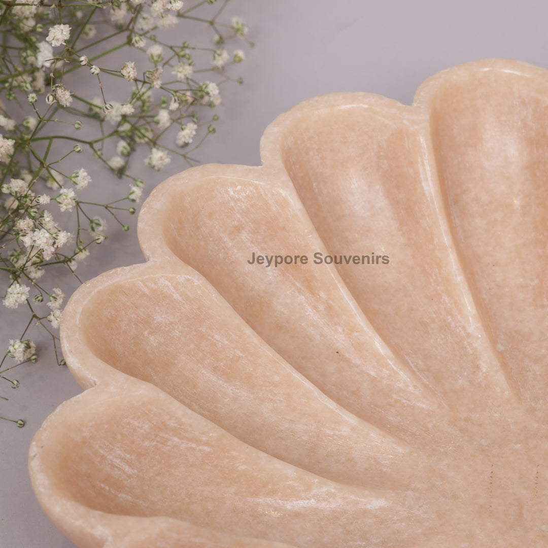 Hand-Carved Peach Marble Lotus Urli Bowl