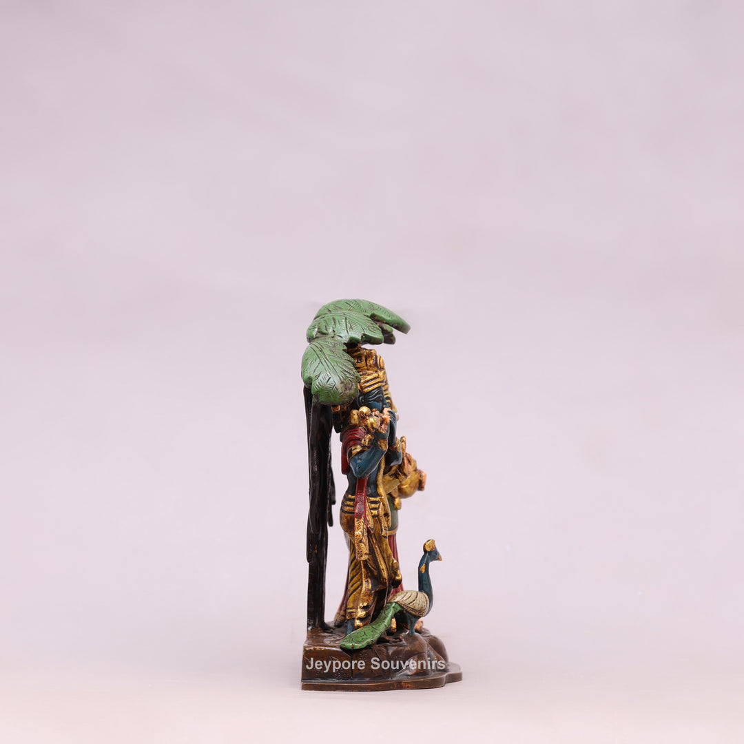 8" Hand-Painted Brass Radha Krishna Statue