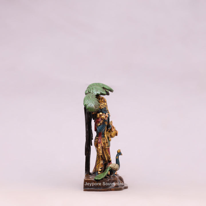 8" Hand-Painted Brass Radha Krishna Statue
