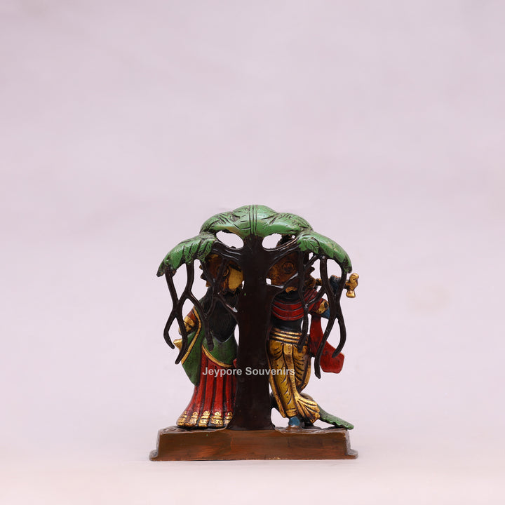 8" Hand-Painted Brass Radha Krishna Statue